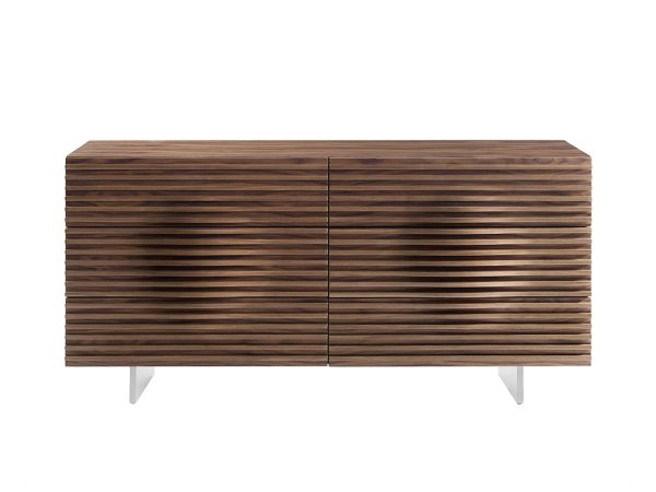 Designová komoda MDF s poziomymi drážkami a stalowymi nohami