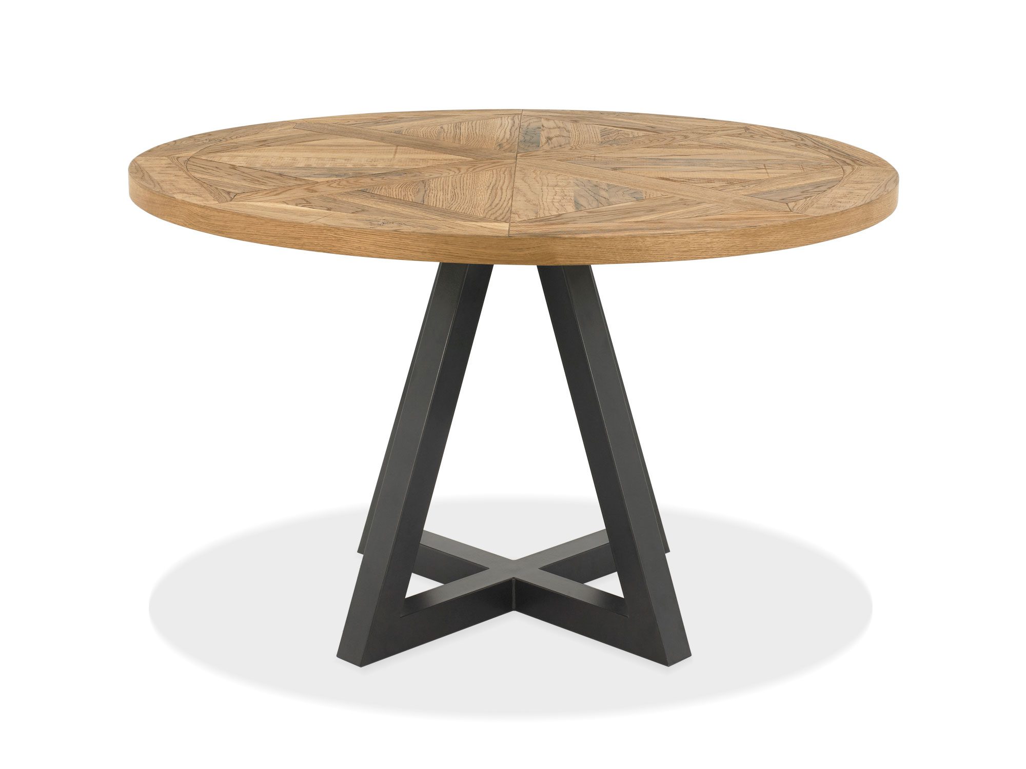 Stół okrągły z blatem z dębu olejowanego i metalową podstawą