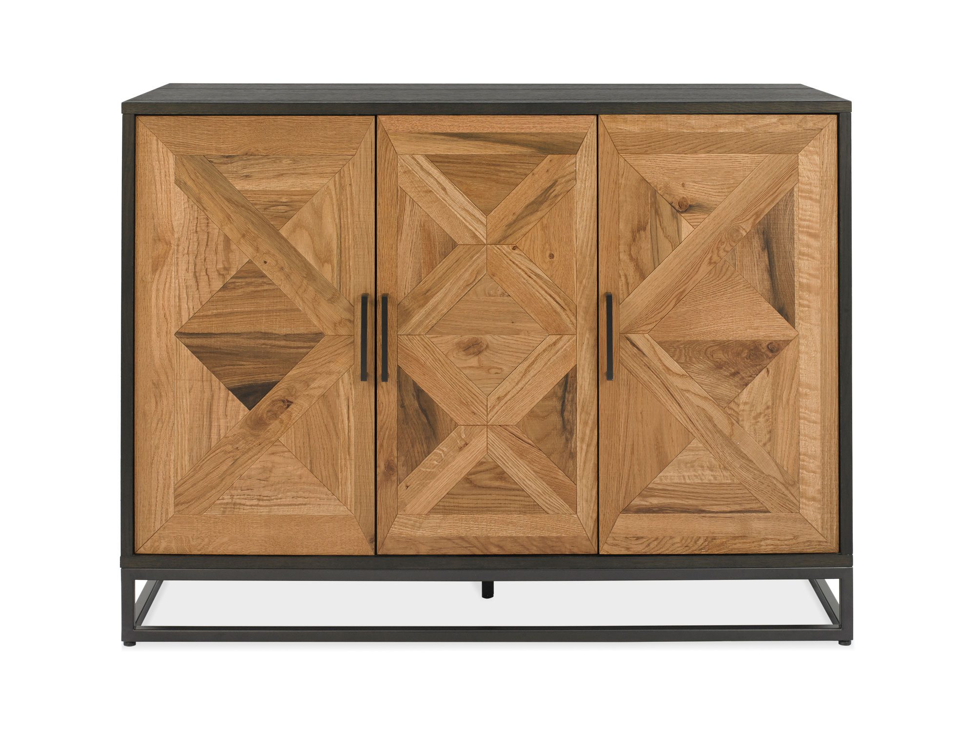 Komoda industrialna z dębową intarsją i czarnymi uchwytami