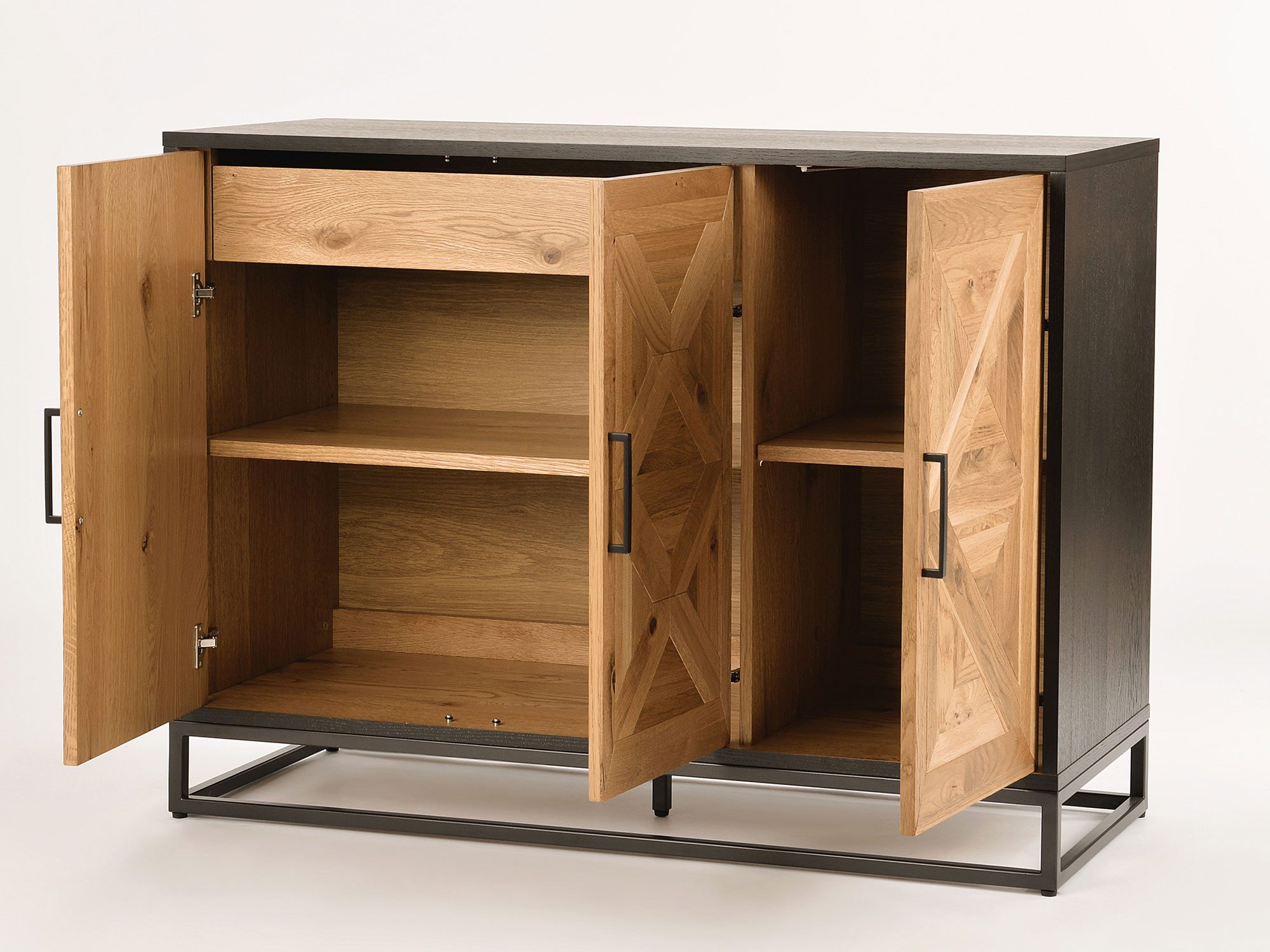 Komoda z naturalnego dębu z intarsją i praktycznym wnętrzem