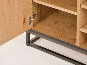 Miniatura 2 - TV skříňka z masivního dřeva s černou základnou a funkcjonalnym uspořádáním