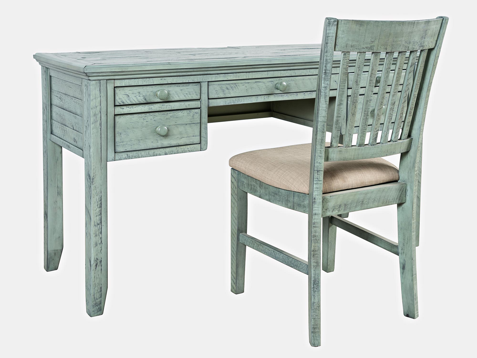 Zestaw biurko i krzesło z drewna w kolorze zielonym