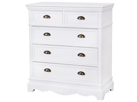 Drewniana komoda z szufladami i metalowymi uchwytami w stylu prowansalskim kolor biały