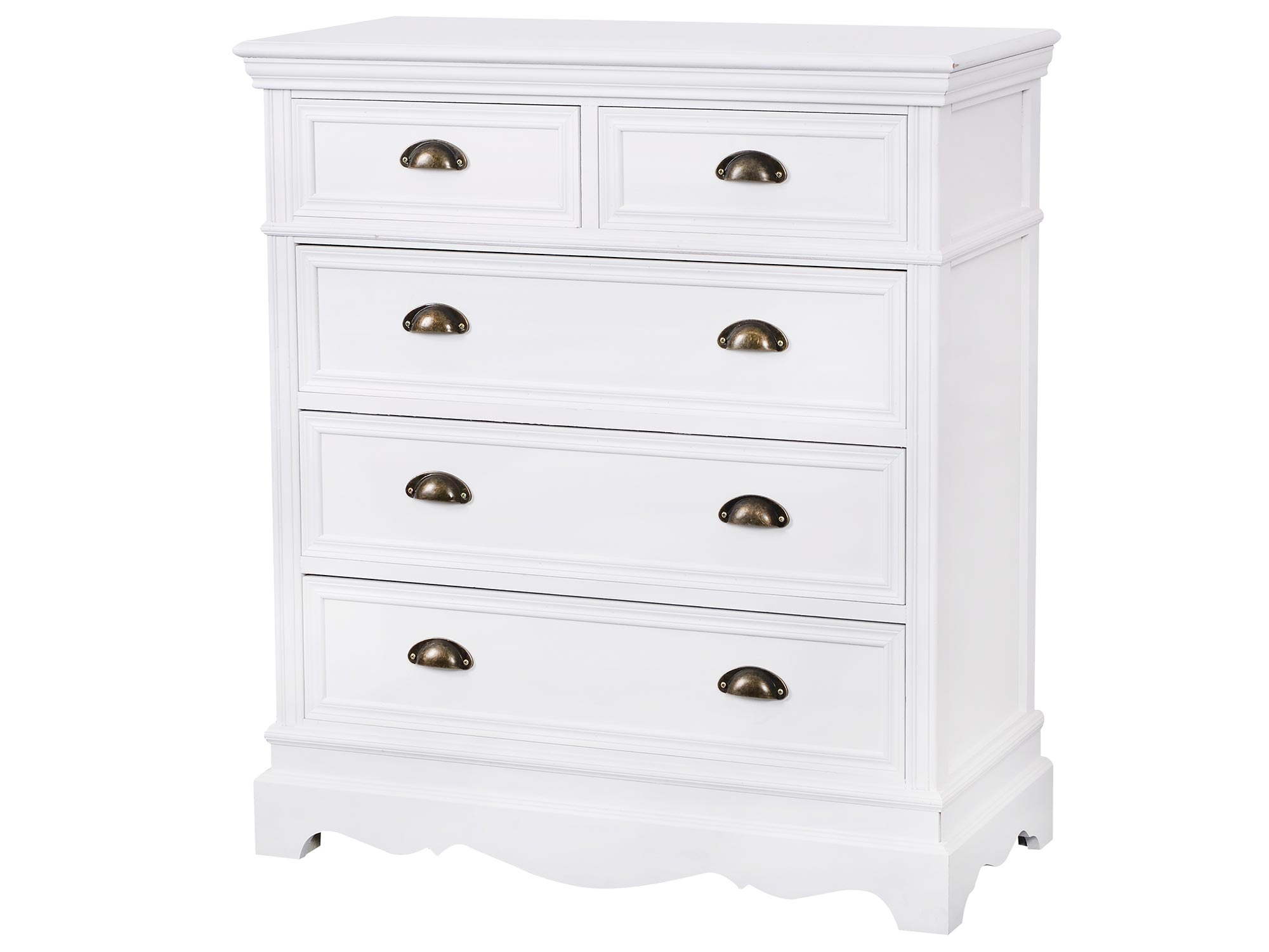 Drewniana komoda z szufladami i metalowymi uchwytami w stylu prowansalskim kolor biały