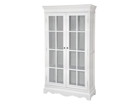 Biała witryna drewniana z przeszklonymi drzwiami w stylu prowansalskim