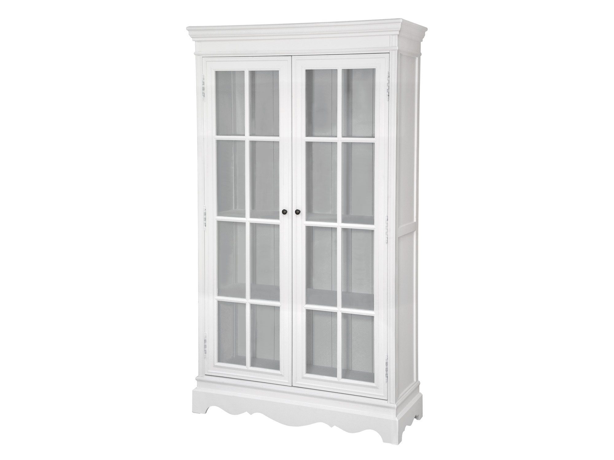 Biała witryna drewniana z przeszklonymi drzwiami w stylu prowansalskim