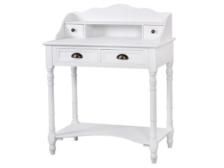 Biała drewniana konsola z szufladami i półką w stylu prowansalskim