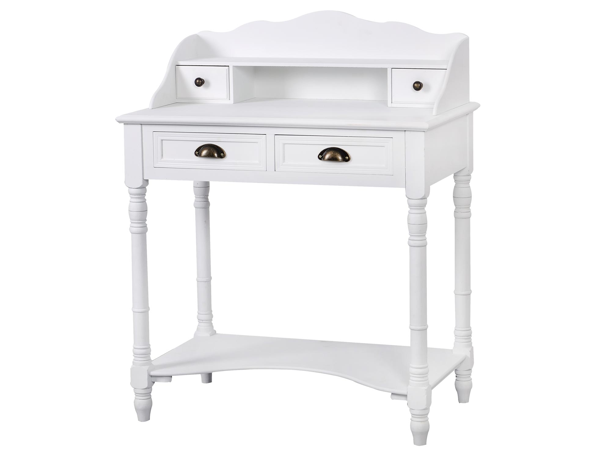 Biała drewniana konsola z szufladami i półką w stylu prowansalskim