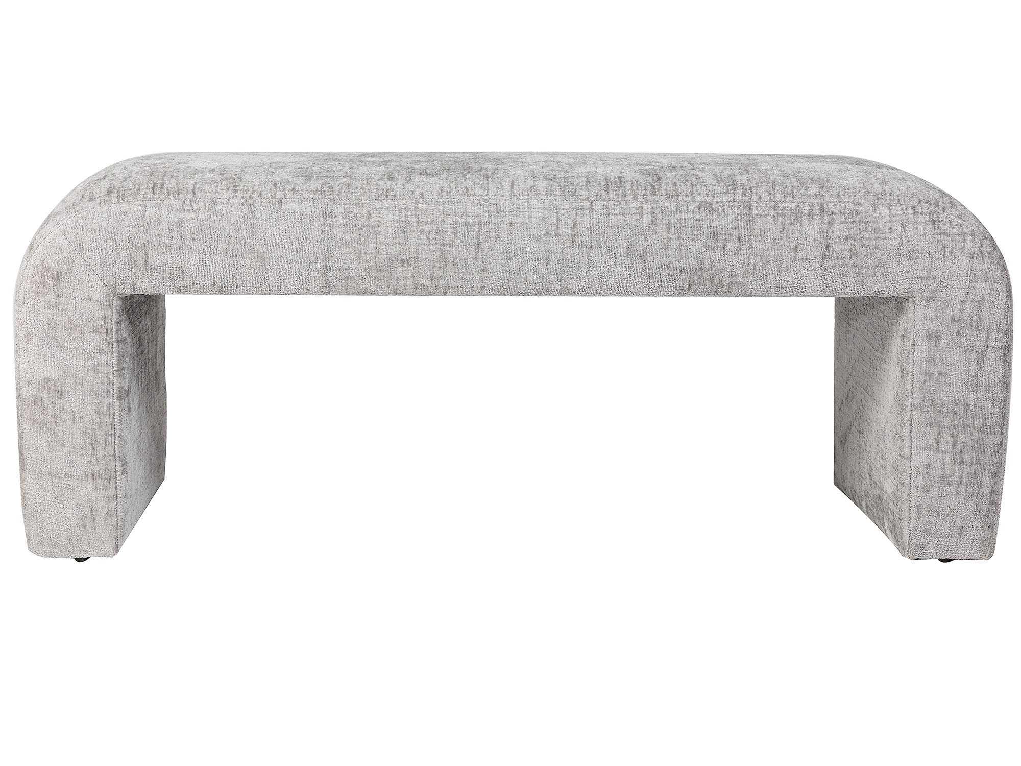 Nowoczesna ławka boucle szara z prostą formą i grubymi nogami Nowoczesna ławka boucle szara z prostą formą i grubymi nogami