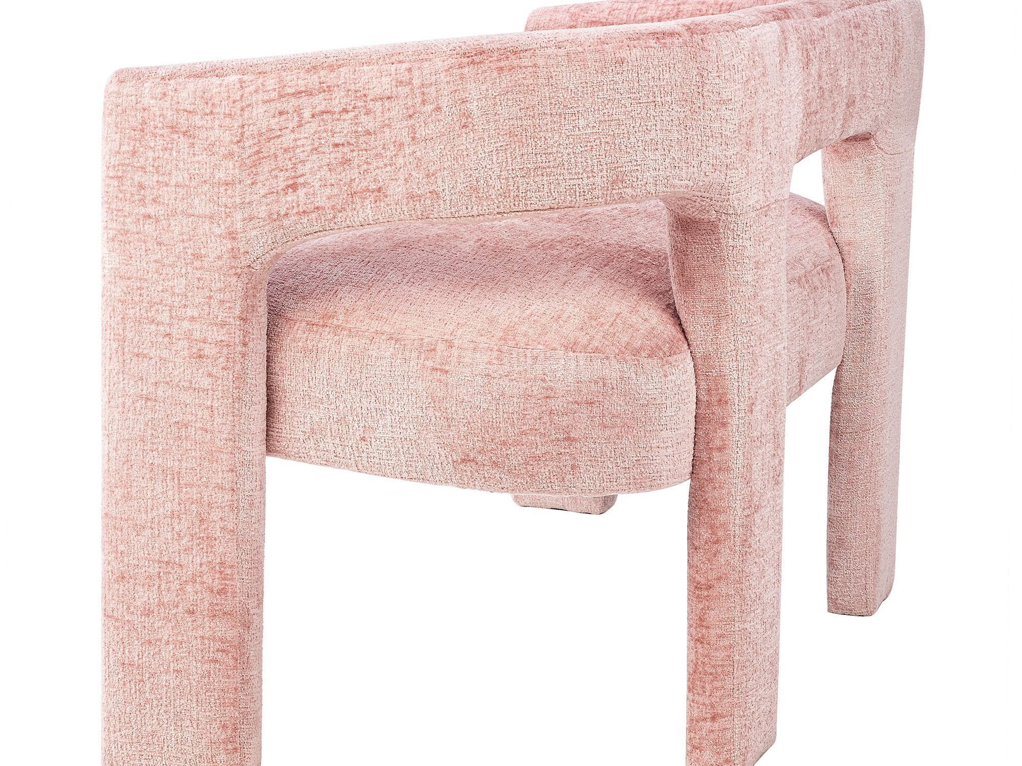 Zbliżenie na różową tkaninę boucle i zaokrągloną formę mebla Zbliżenie na różową tkaninę boucle i zaokrągloną formę mebla