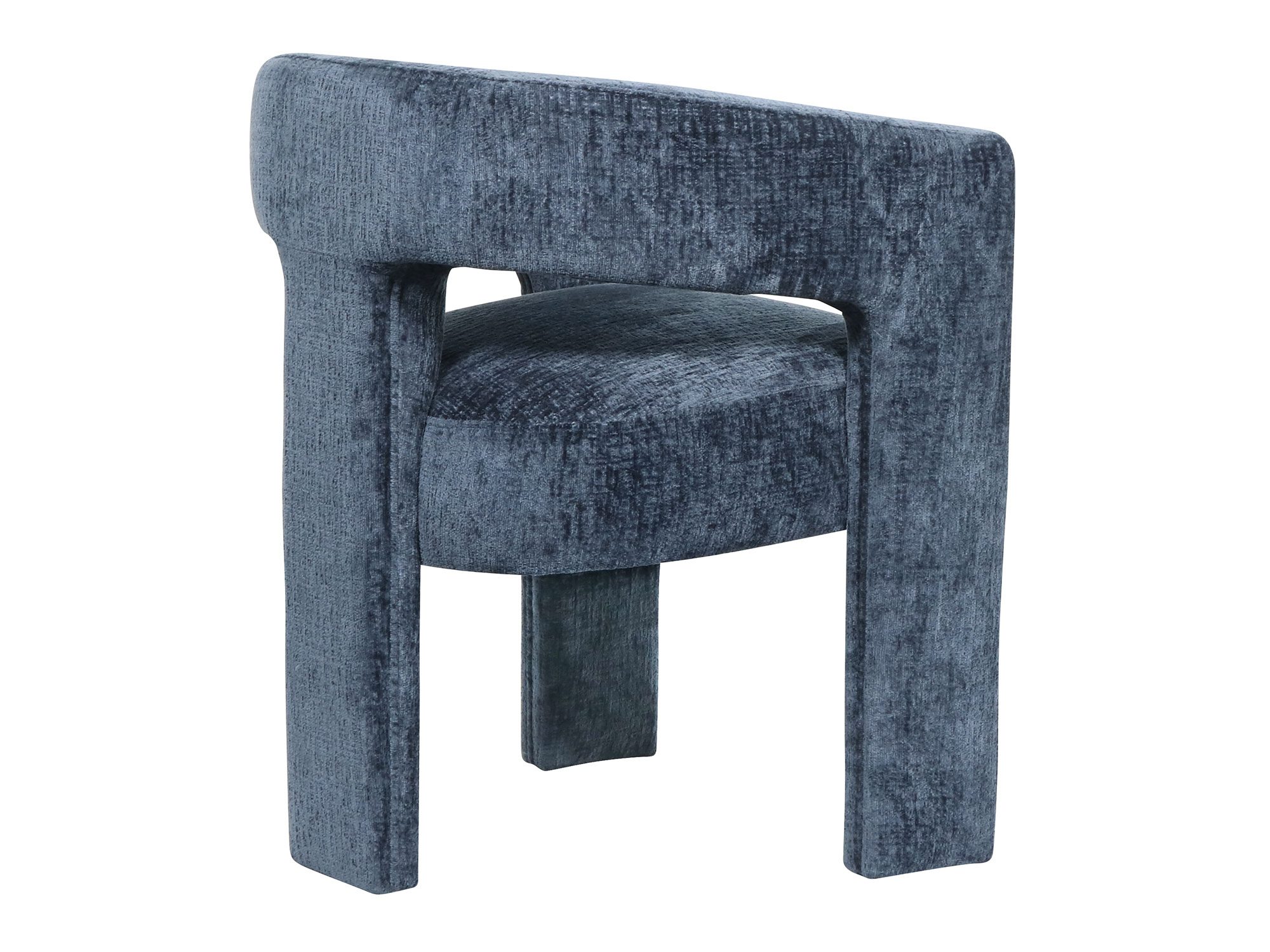 Tapicerowane krzesło boucle w niebieskim odcieniu z łukowatym oparciem