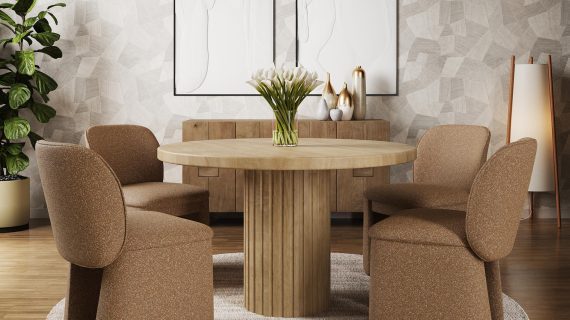 Miniaturka 3 - Zestaw nowoczesnych beżowych foteli przy okrągłym stole