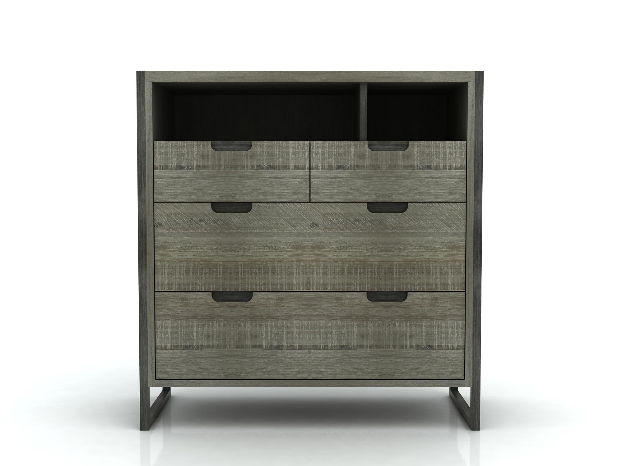 Komoda z drewna w kolorze dębu i czarnymi uchwytami w stylu loft