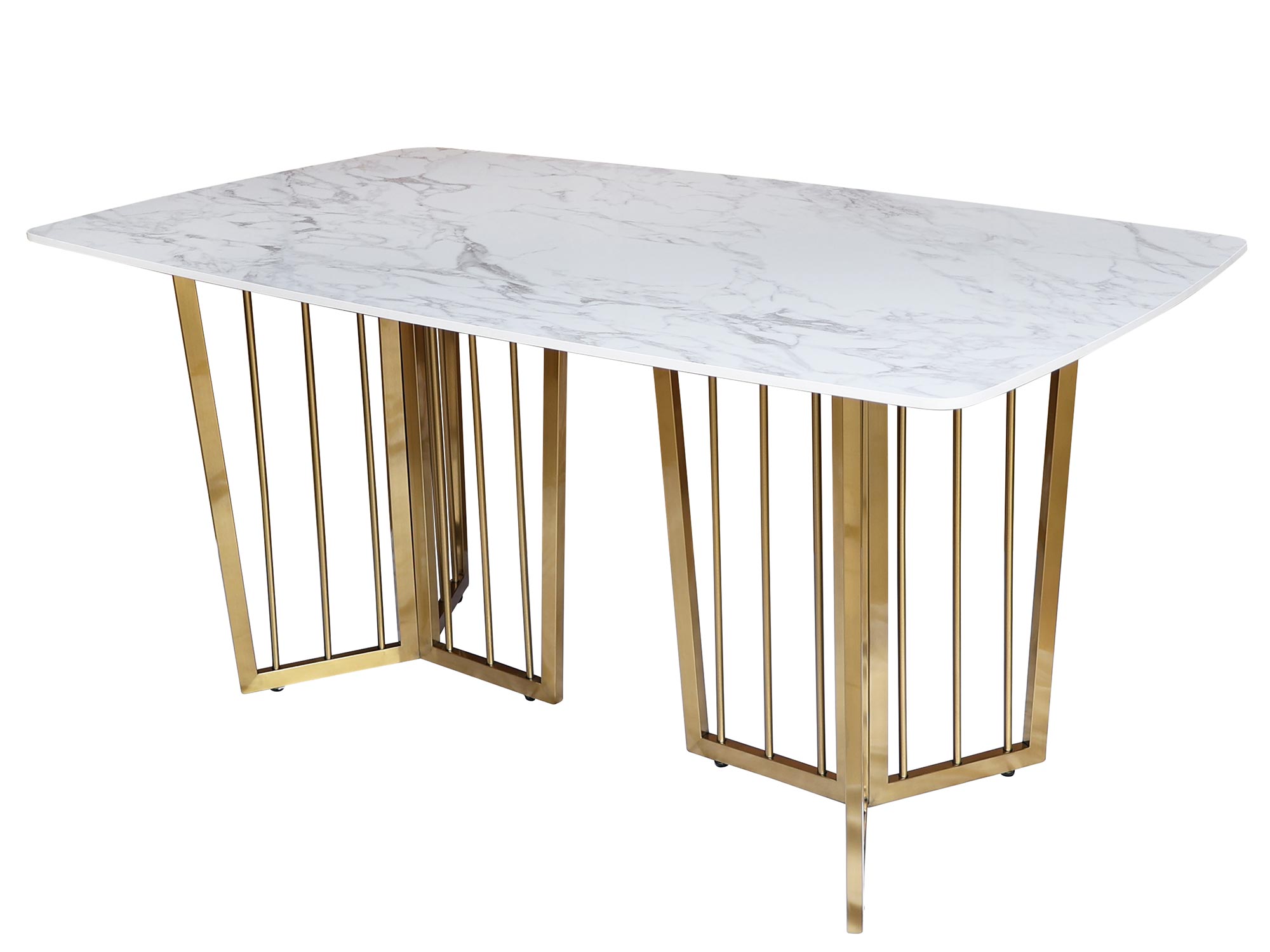 Nowoczesny stół z marmurem i złotą metalową nogą w stylu art déco