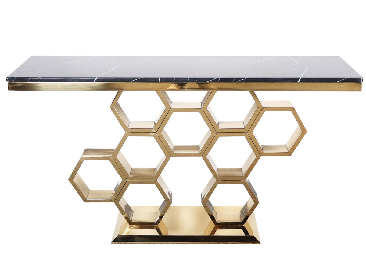 Goldene Konsole Wabenmuster schwarze Marmoroptik VIRTUS