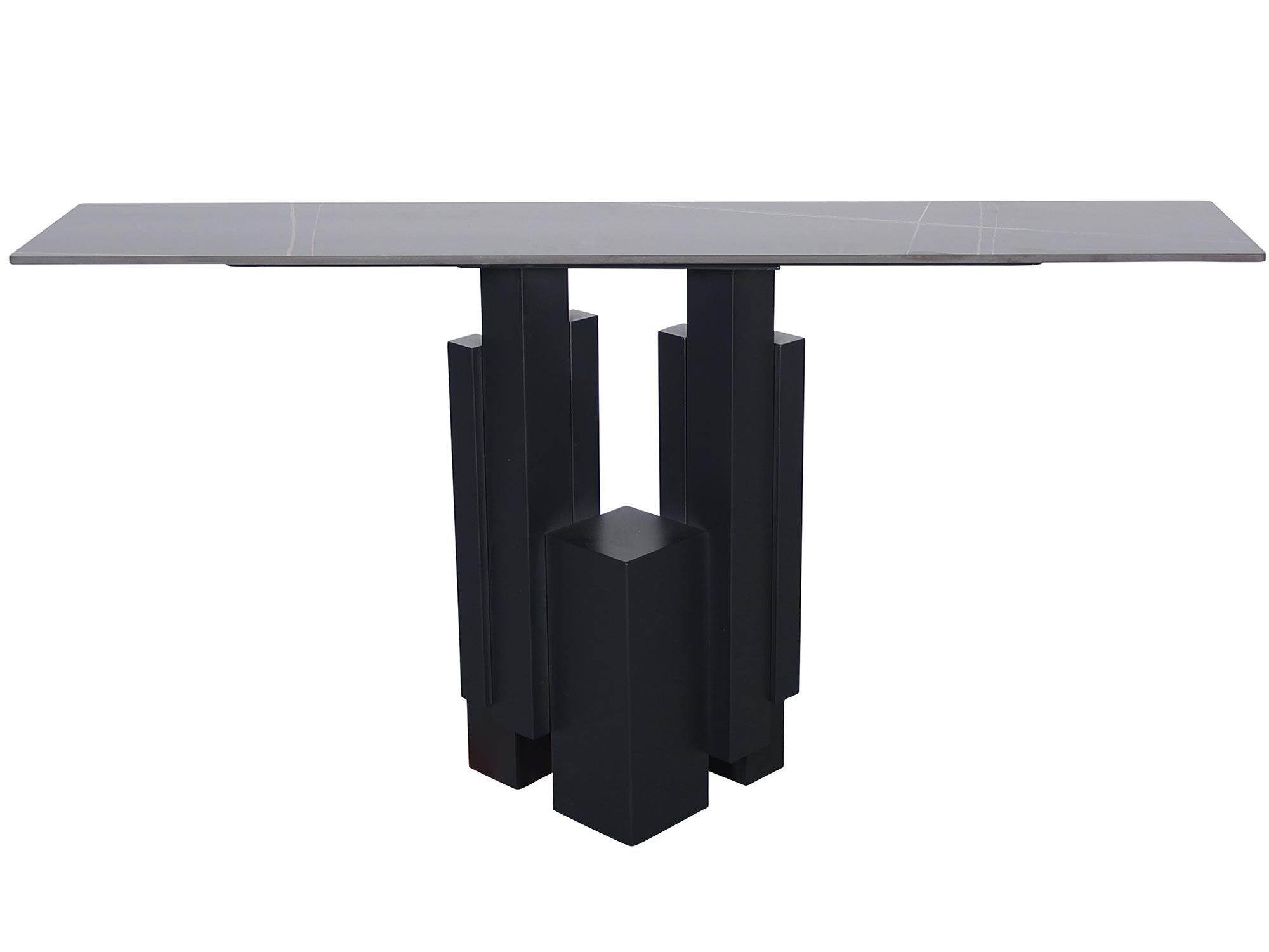 Nowoczesny stół z czarnym marmurem i masywną geometryczną nogą Nowoczesny stół z czarnym marmurem i masywną geometryczną nogą