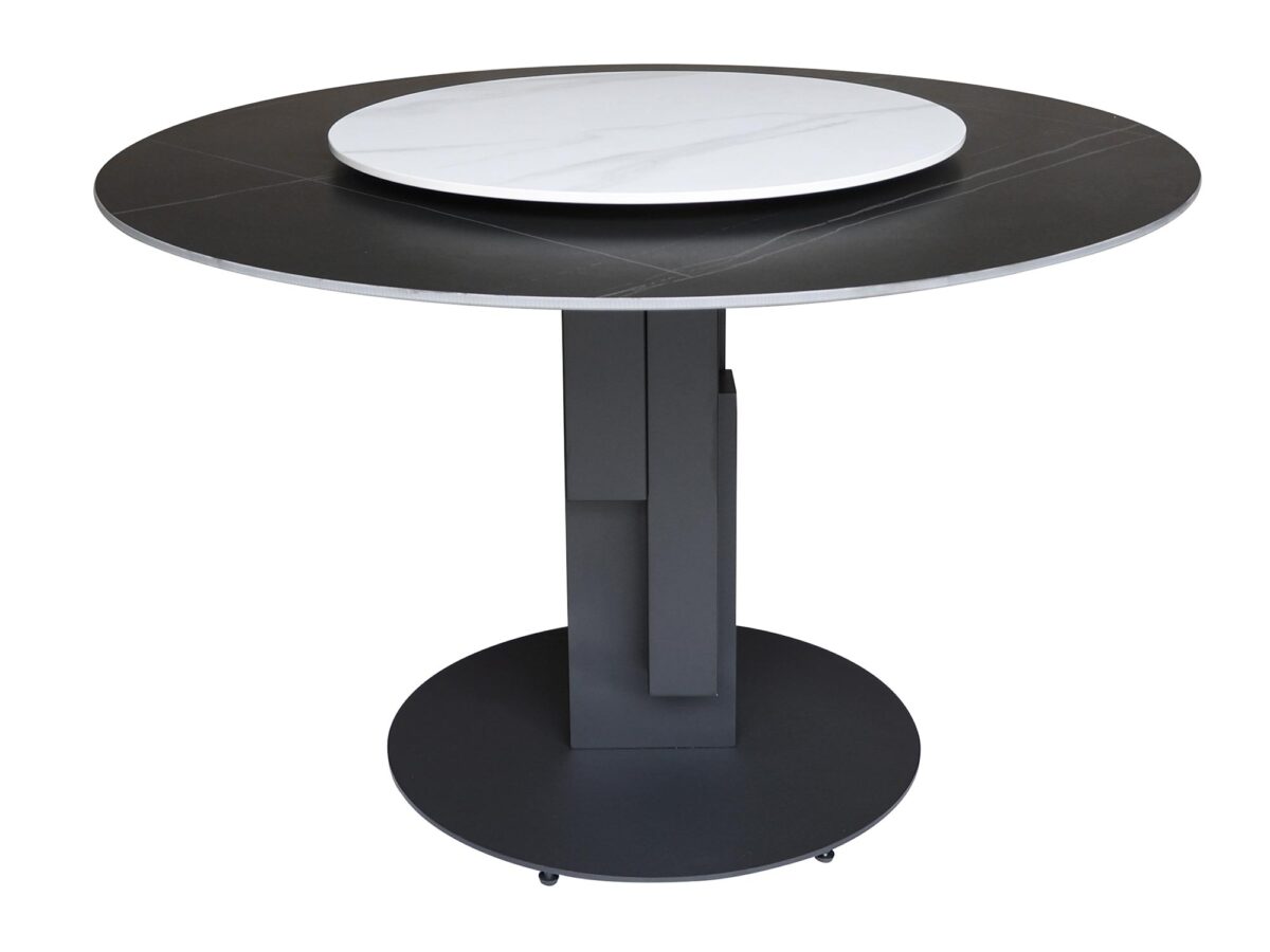 Kulatý jídelní stůl 120 cm s černo-bílou mramorovou deskou Virtus
