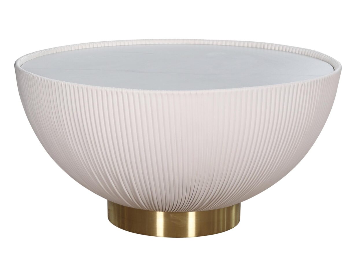 Moderner Couchtisch weißer Marmor goldene Halbkugel VIRTUS