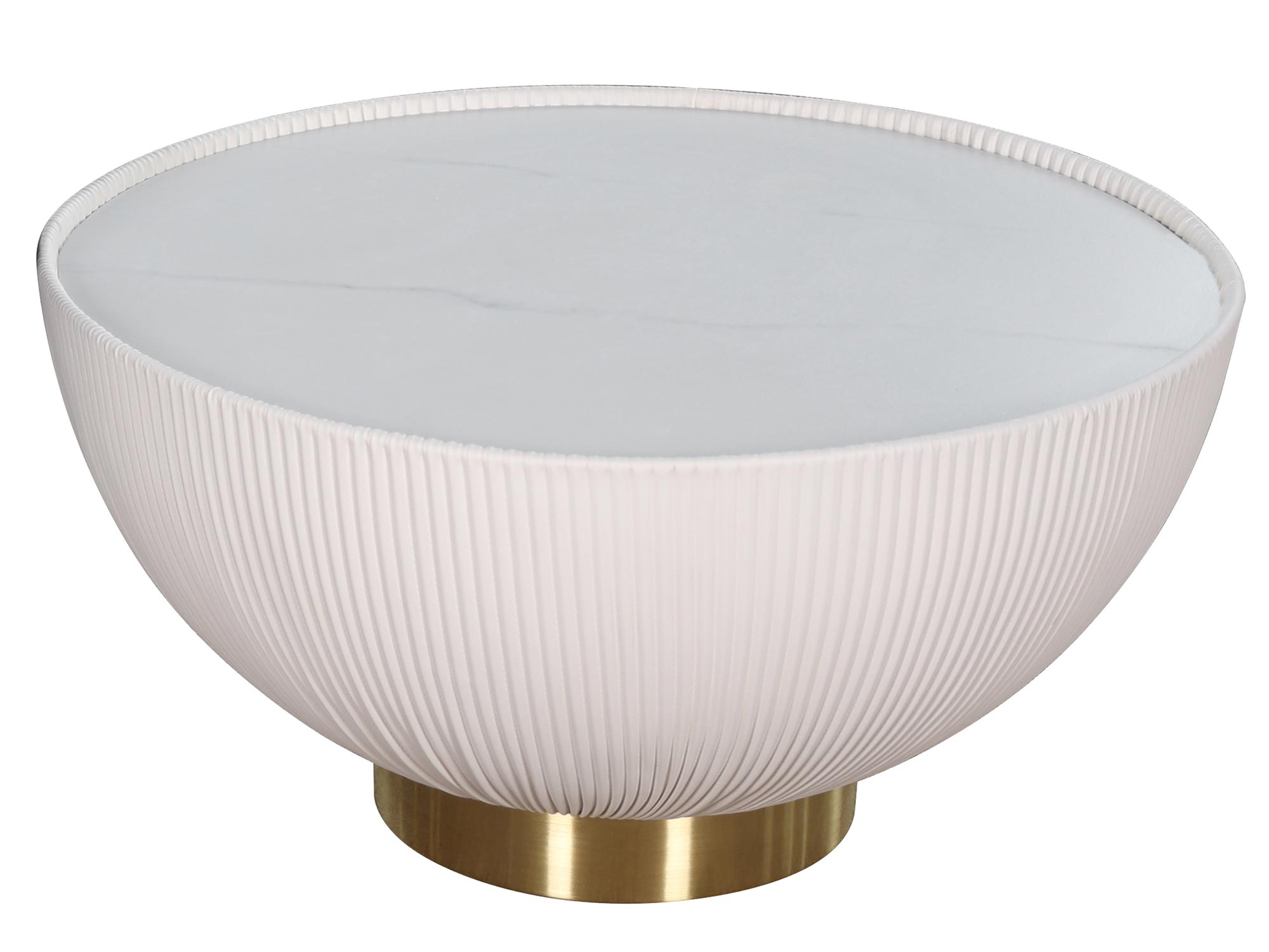 Designerski jasny stolik ryflowany z marmurowym blatem