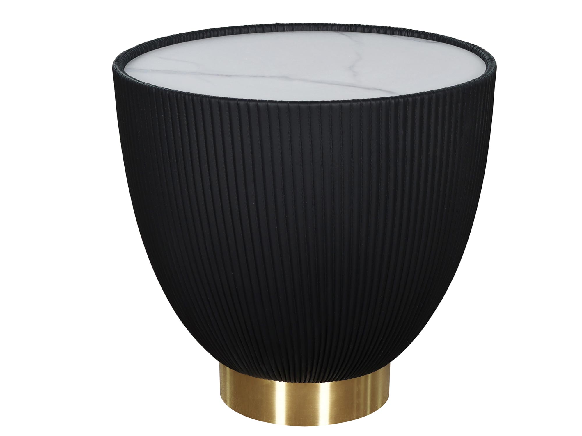 Nowoczesny czarny stolik z ryflowanym bokiem i białym blatem