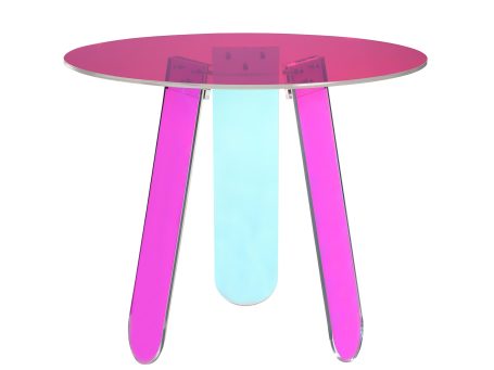 Stylowy szklany stół z różowym blatem i błyszczącą podstawą