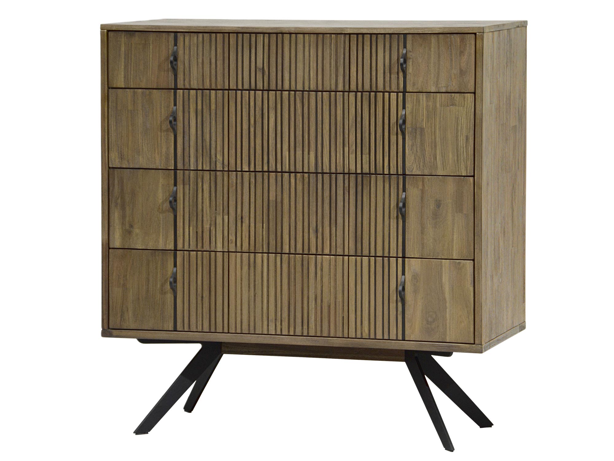 Komoda z lamelowym frontem z drewna akacjowego na metalowej podstawie