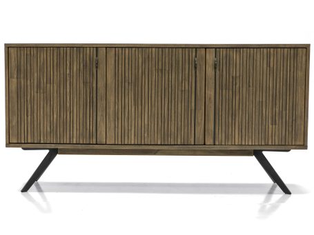 Komoda z drewna akacjowego z trzema drzwiami i czarnymi nogami