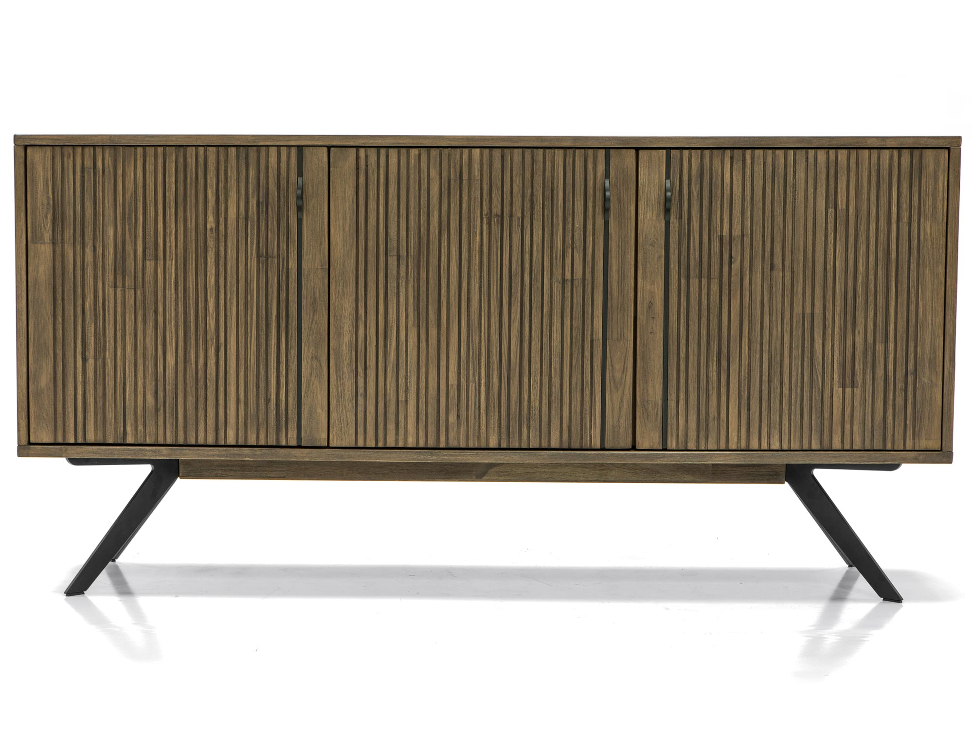 Komoda z drewna akacjowego z trzema drzwiami i czarnymi nogami