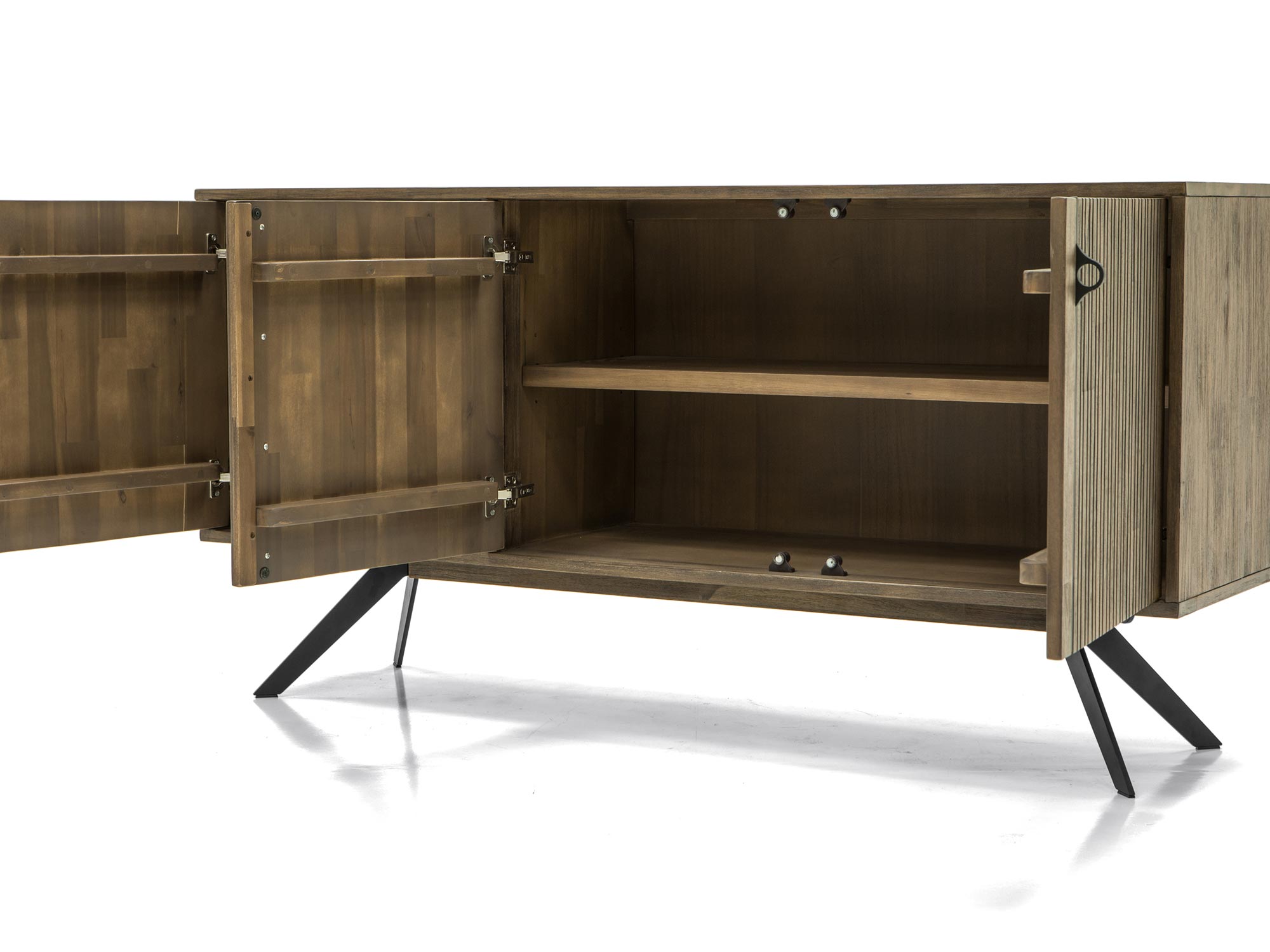 Komoda z lamelowym frontem z drewna akacjowego, styl loftowy