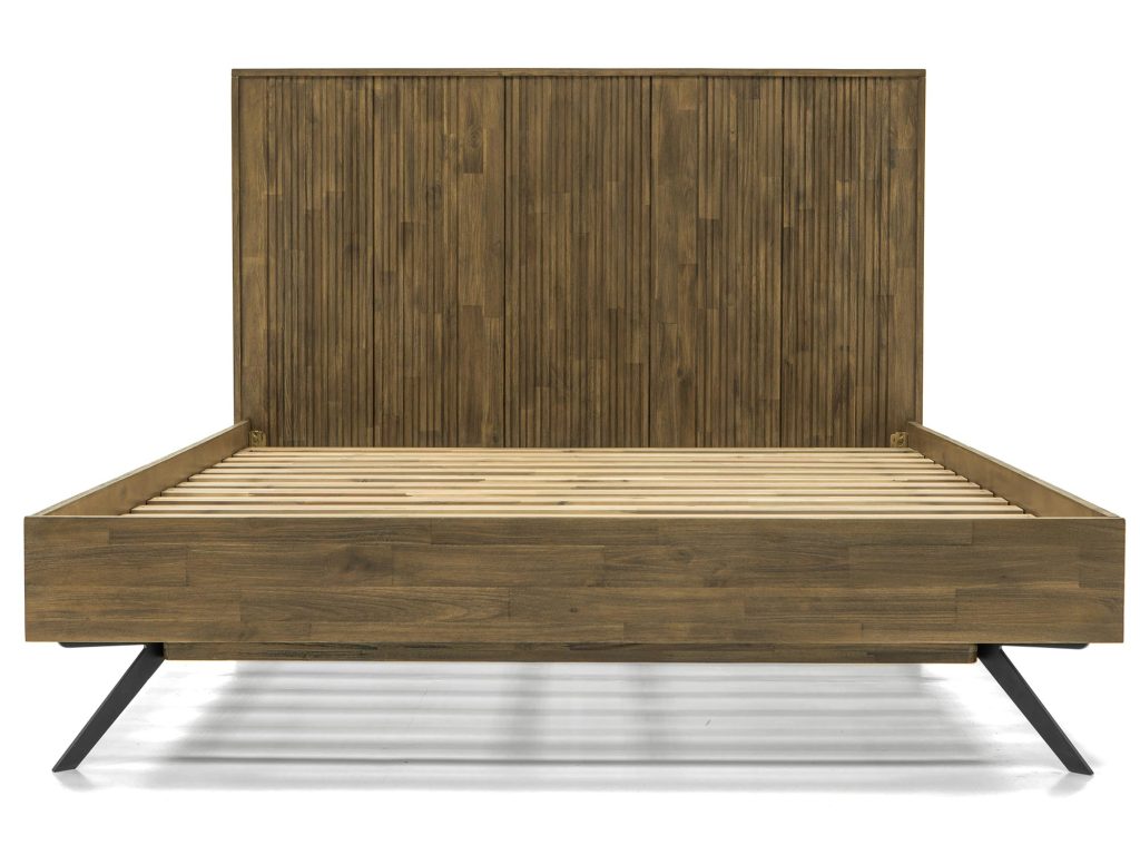 Łóżko retro modern vintage z 3D wezgłowiem i ciemnografitowymi nogami – Valore