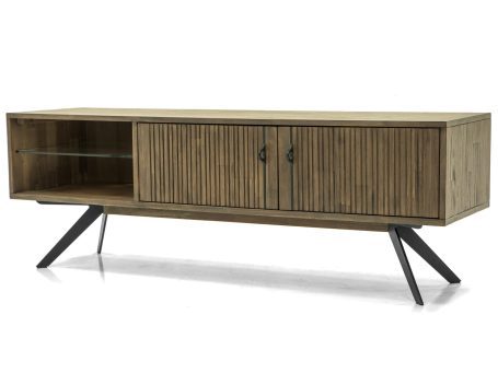 Nowoczesna szafka RTV z drewna akacjowego do salonu w stylu skandynawskim