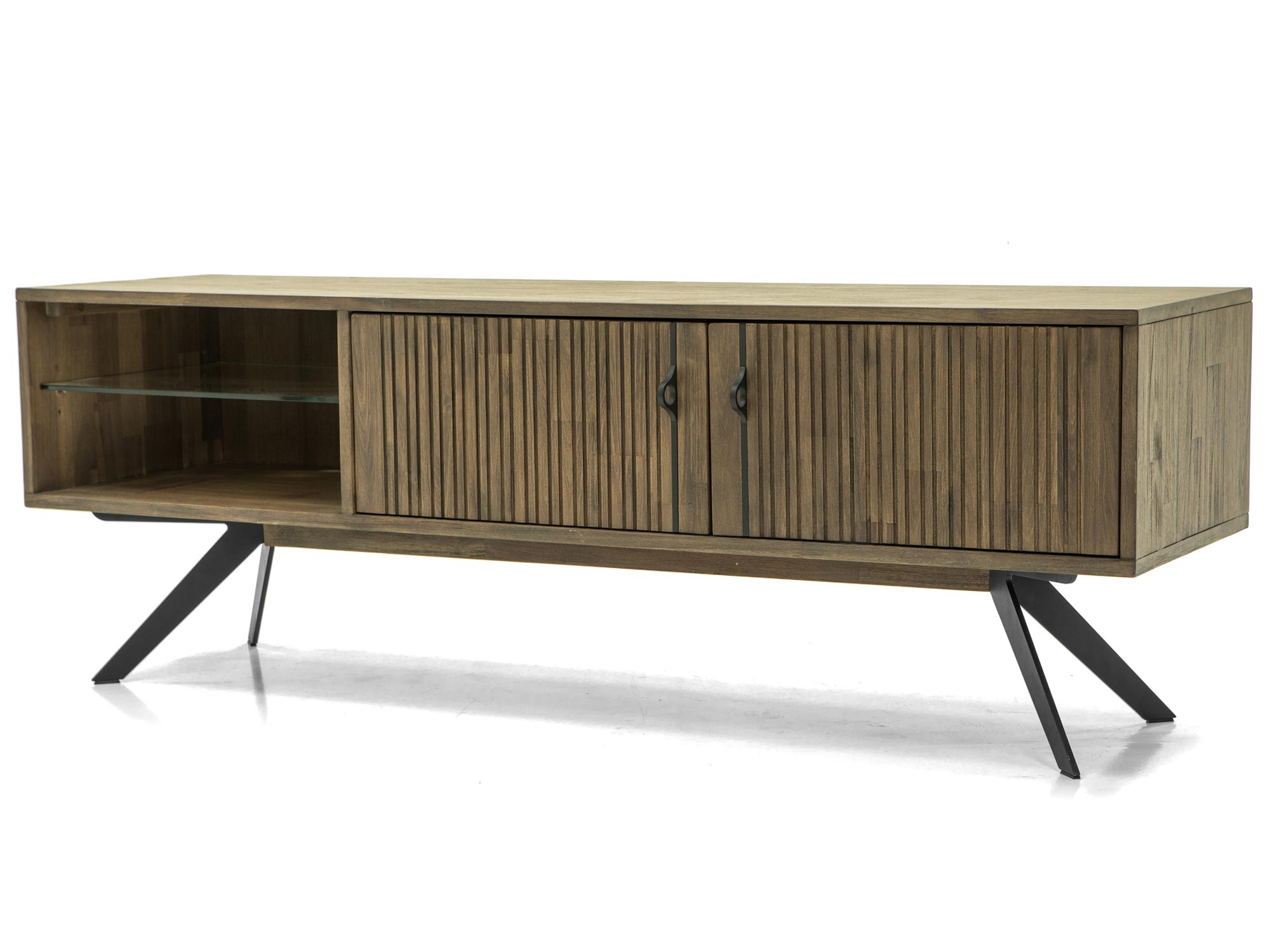 Nowoczesna szafka RTV z drewna akacjowego do salonu w stylu skandynawskim