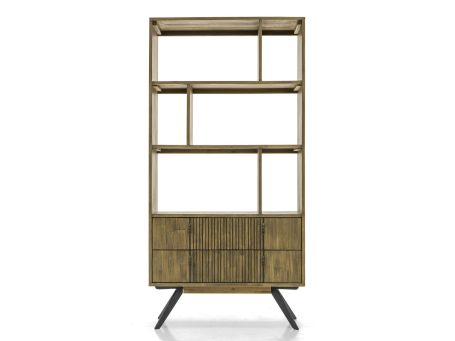 Designerski drewniany regał z metalowymi nóżkami