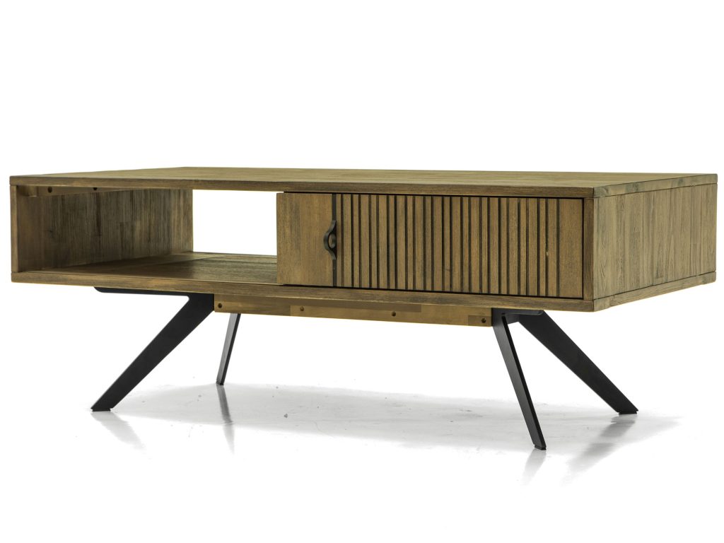 Stolik kawowy retro z ciemnografitowymi nogami i przegrodą – Valore