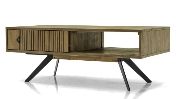 Miniaturka 1 - Drewniany stolik kawowy z ciemnymi nóżkami i półką