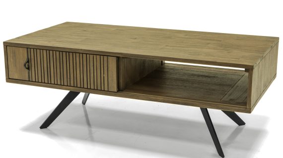 Miniaturka 3 - Nowoczesny stolik kawowy z drewna na czarnych metalowych nogach