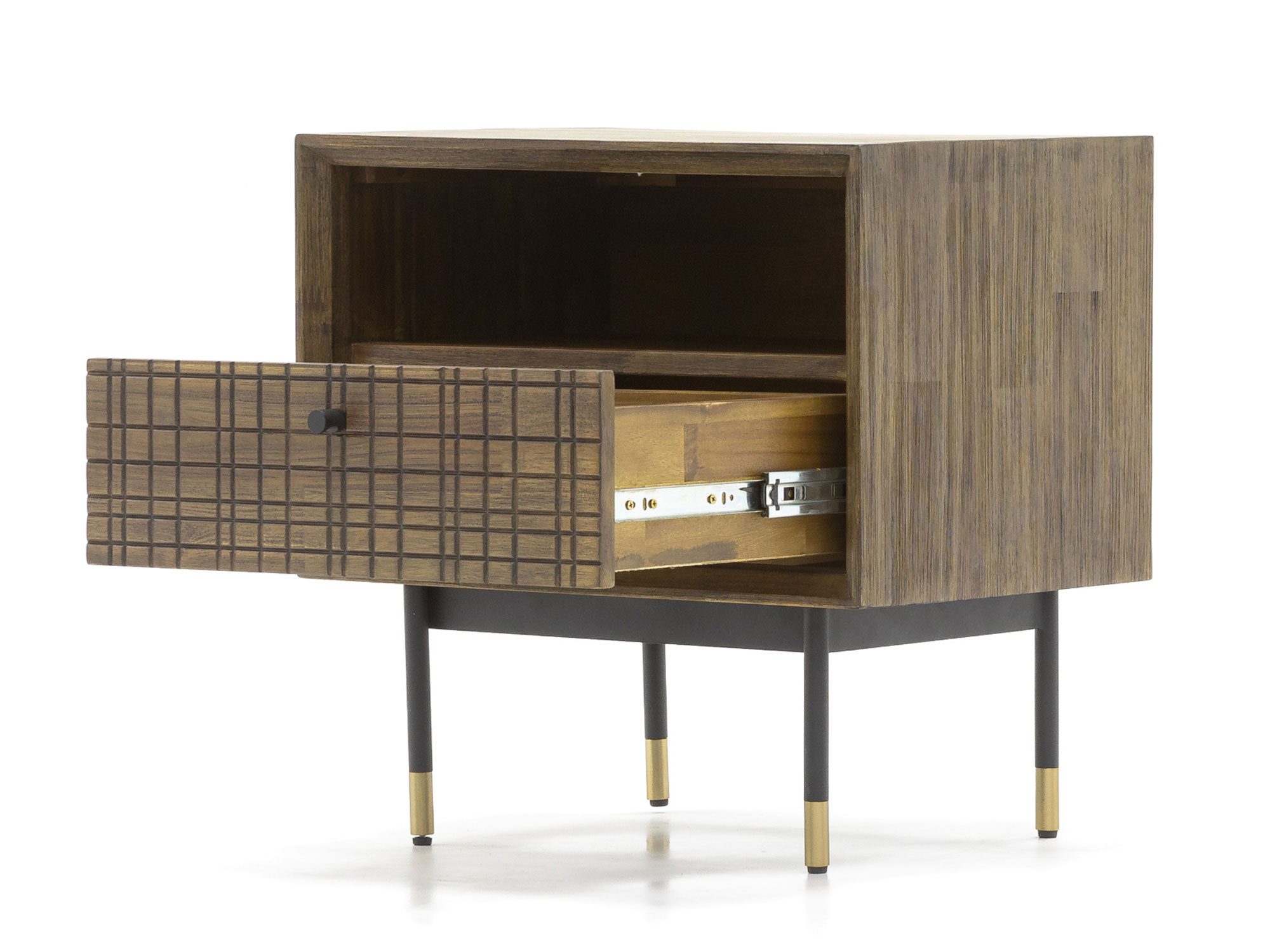 Szafka nocna z szufladą i złotymi akcentami