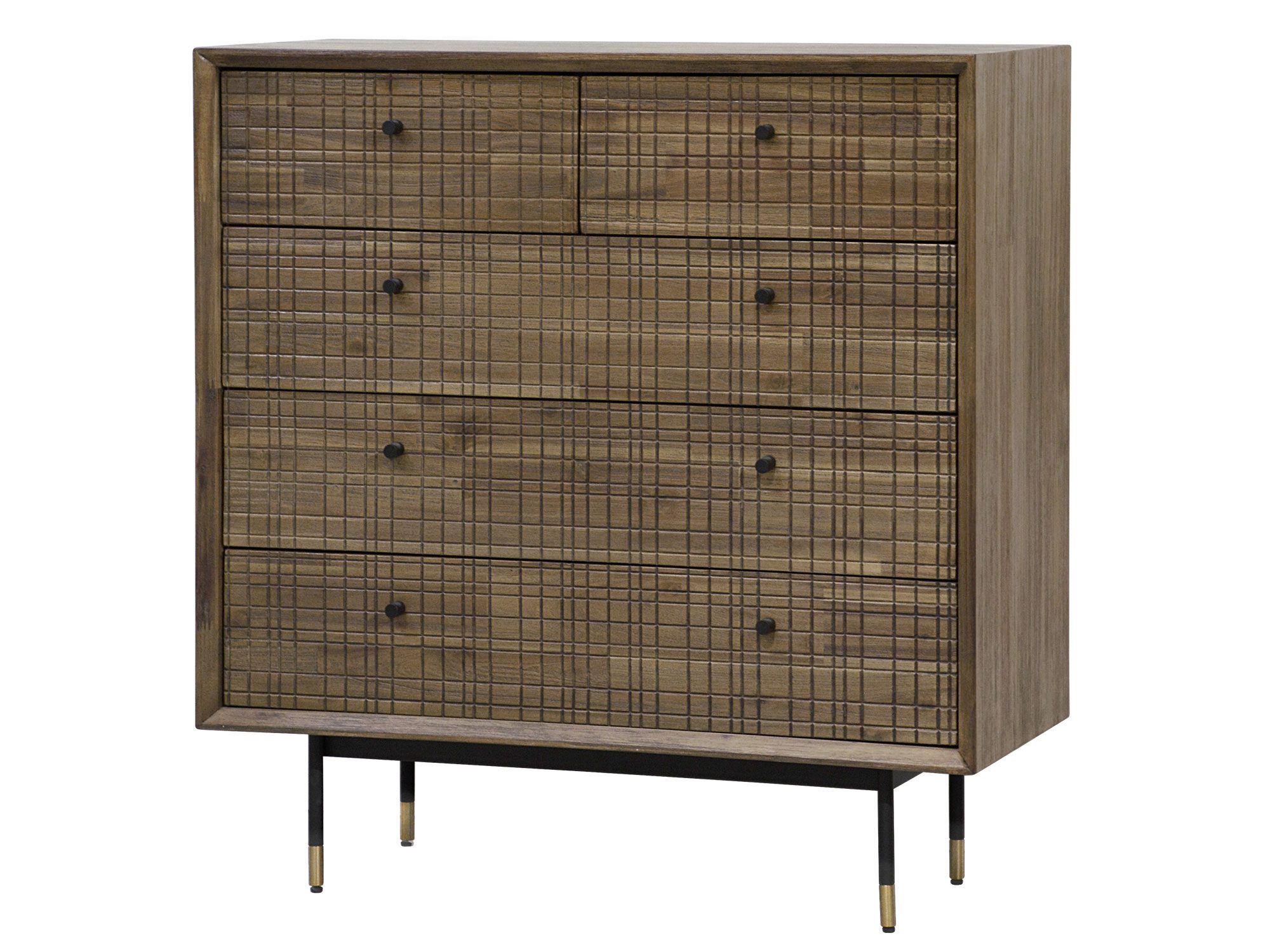 Komoda retro z szufladami i złotymi detalami do nowoczesnej sypialni