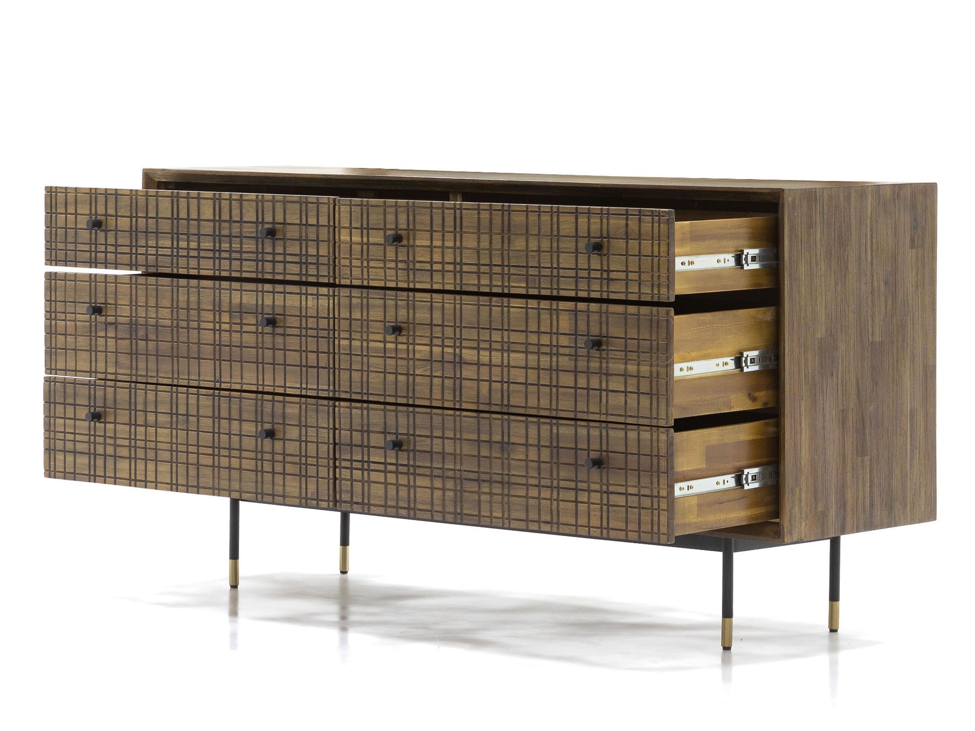 Drewniana komoda z sześcioma szufladami do sypialni loftowej