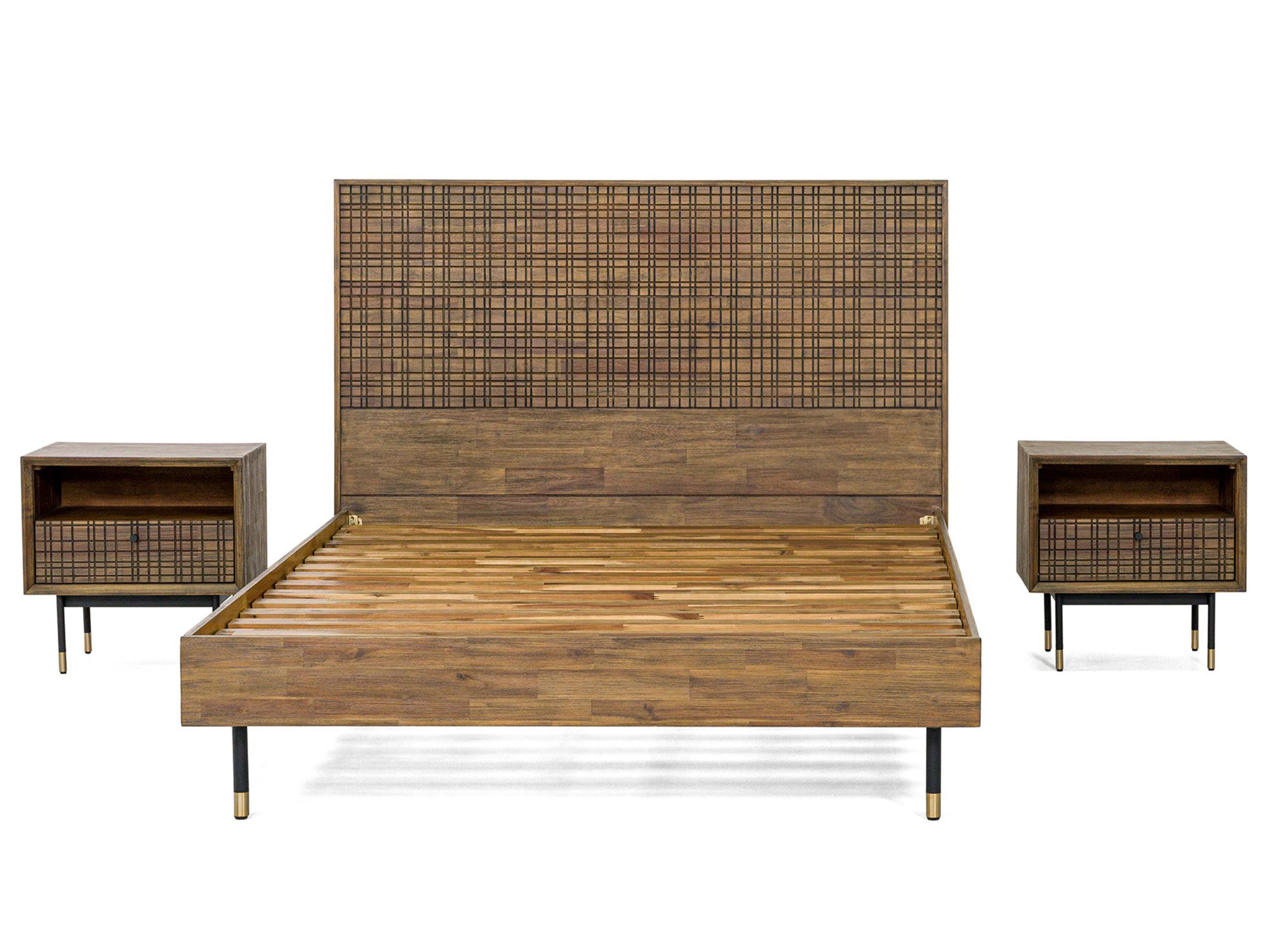 Zestaw do sypialni drewniane łóżko z szafkami nocnymi