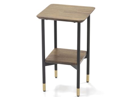 Drewniany stolik retro z metalowymi nogami