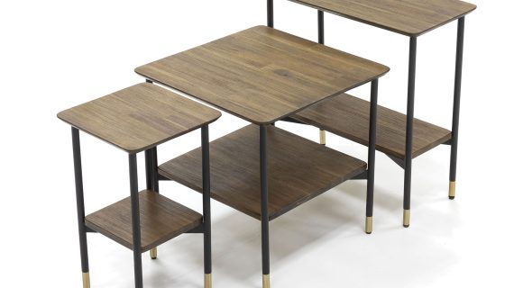 Miniaturka 3 - Zestaw trzech stolików kawowych industrialnych z drewna i metalu