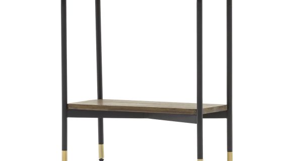 Miniaturka 1 - Konsola narożna z drewna akacji w stylu nowoczesnym z czarną podstawą