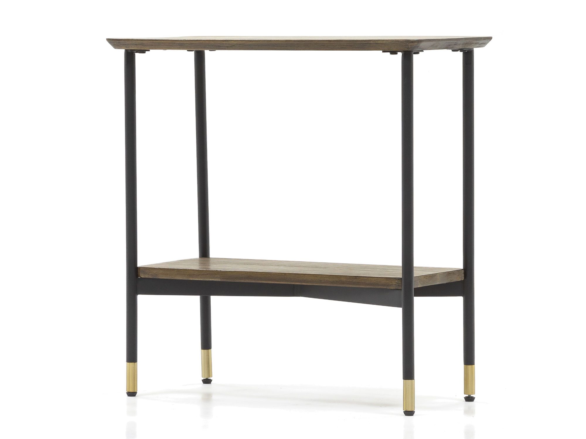 Konsola narożna z drewna akacji w stylu nowoczesnym z czarną podstawą Konsola narożna z drewna akacji w stylu nowoczesnym z czarną podstawą