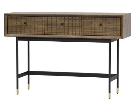 Konsola loftowa z plecionym frontem i metalowymi nogami