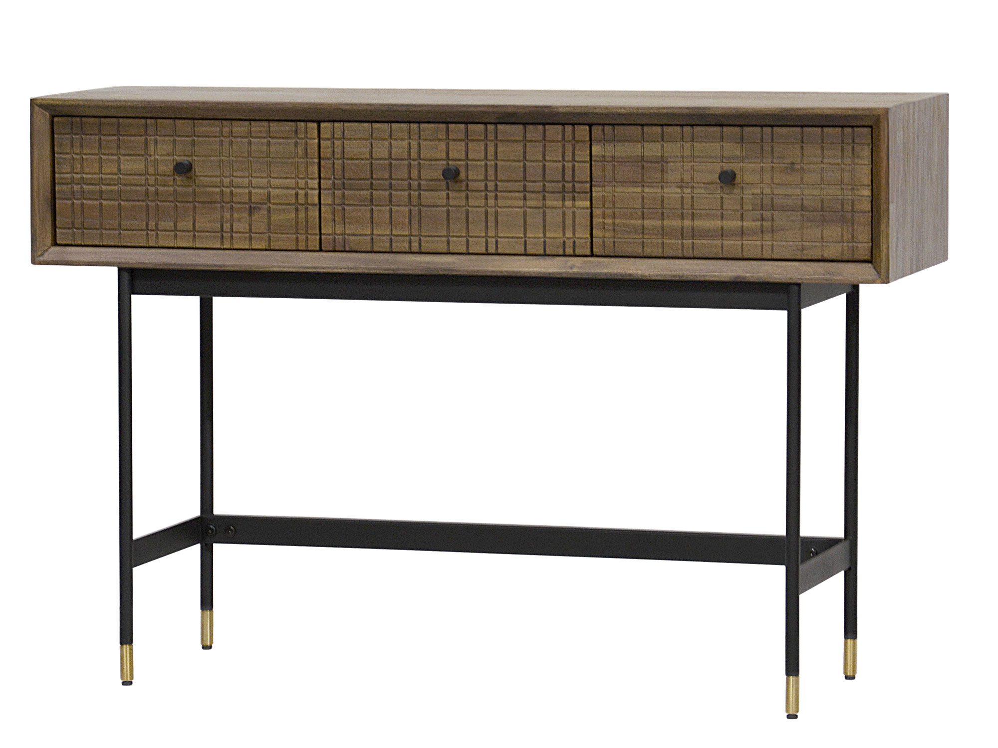 Konsola loftowa z plecionym frontem i metalowymi nogami Konsola loftowa z plecionym frontem i metalowymi nogami