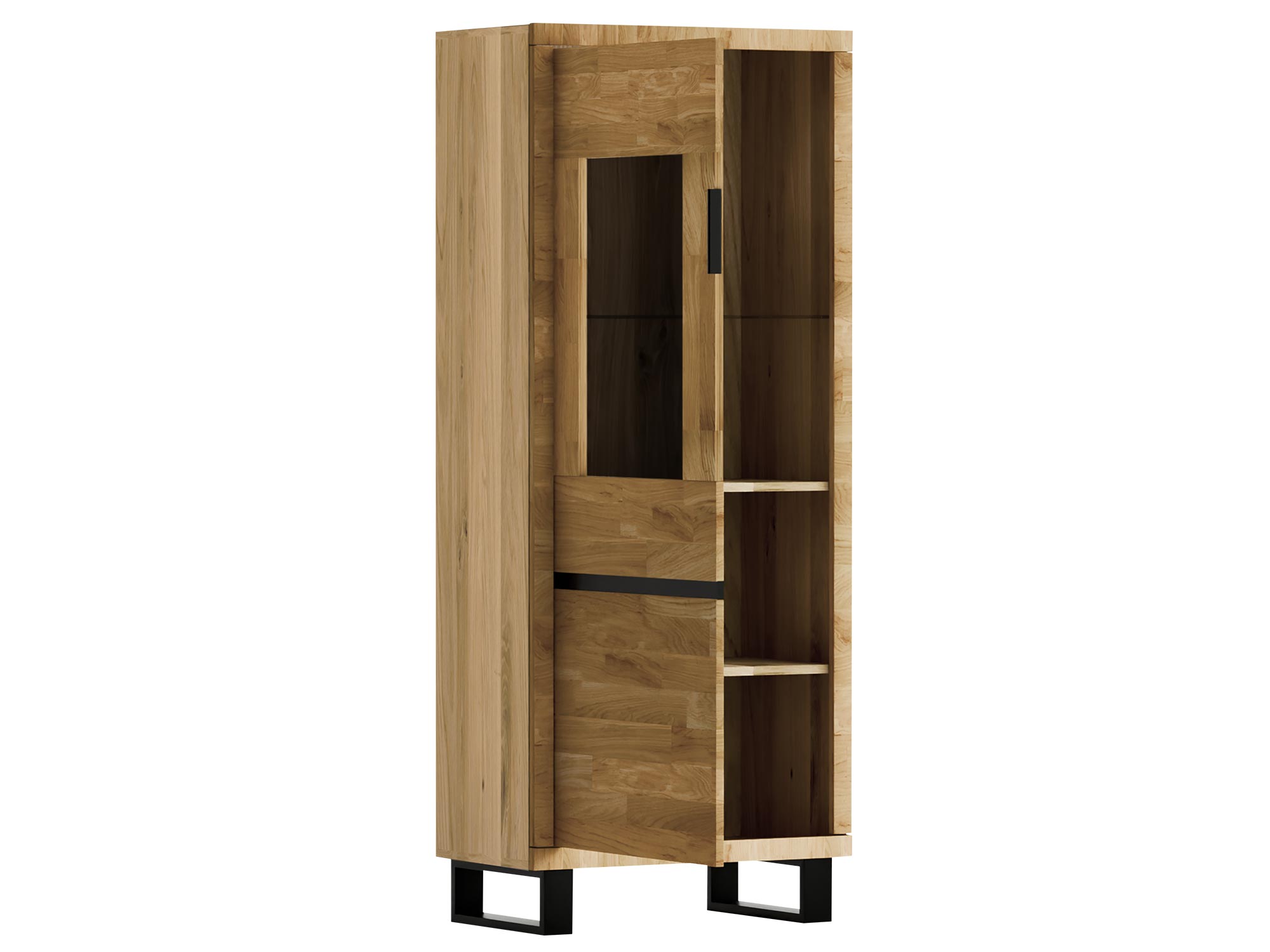 Witryna z przeszkleniem w górnej części i półkami