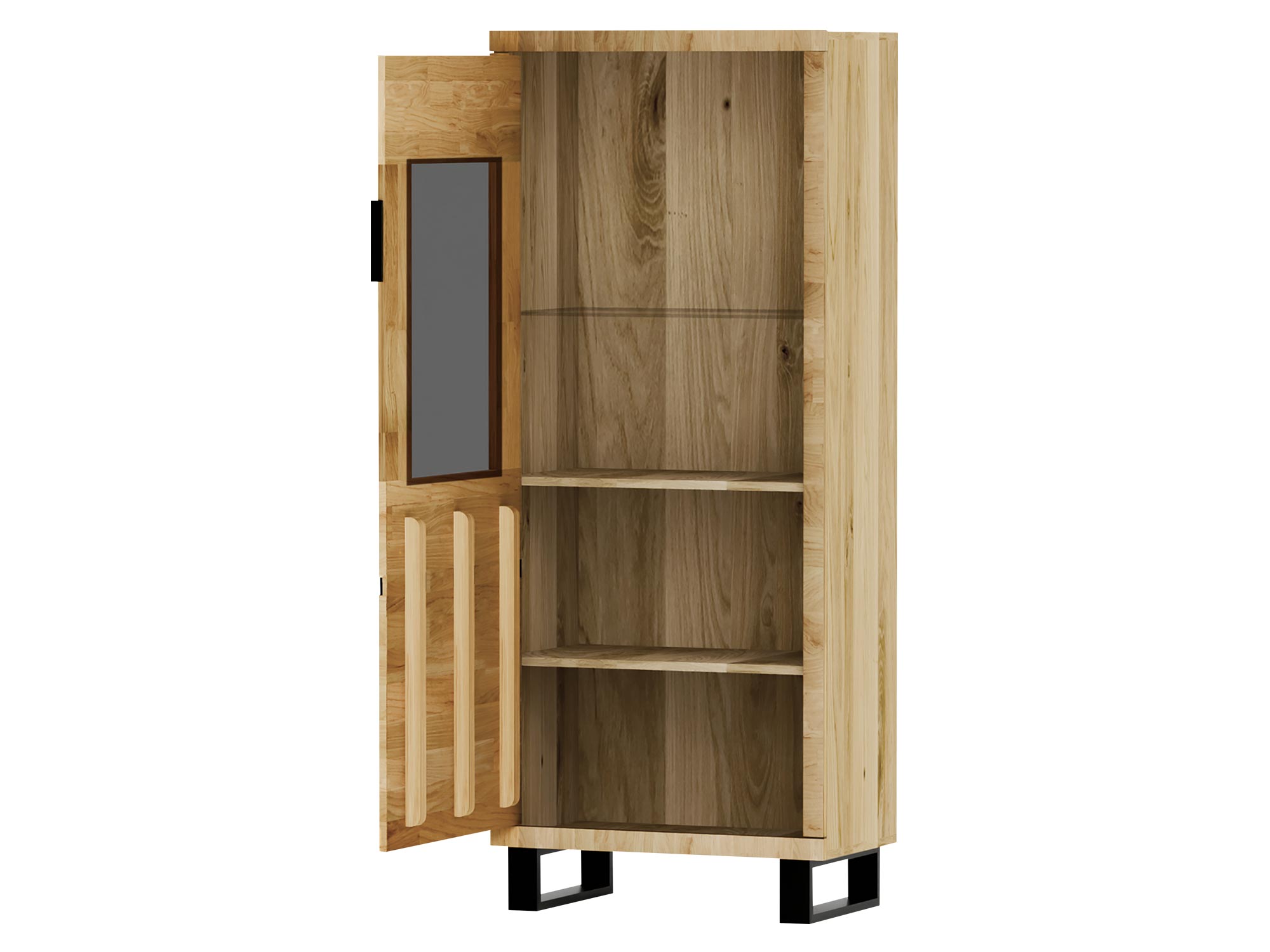 Szafa narożna z otwartymi półkami i lustrem