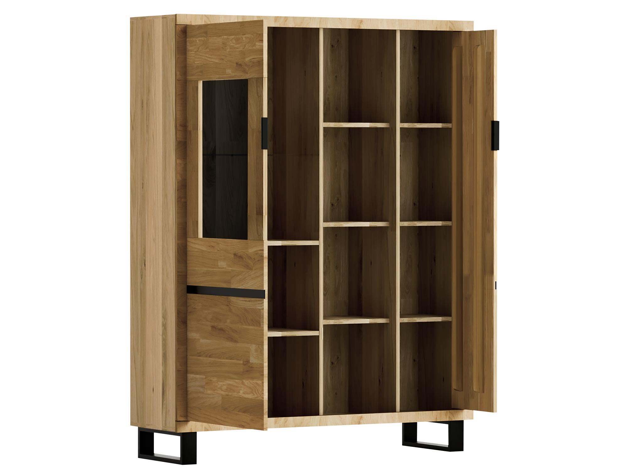 Witryna z przeszklonymi drzwiami i czarnym dekorem