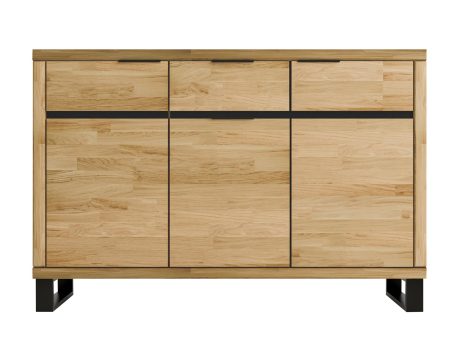 Komoda na czarnej ramie z szeroką szufladą i wnęką